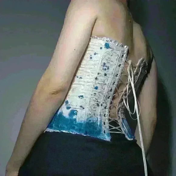 Butterfly on white romantic lace-up boned overbust sweetheart  corset bustier - Picture 5 of 11